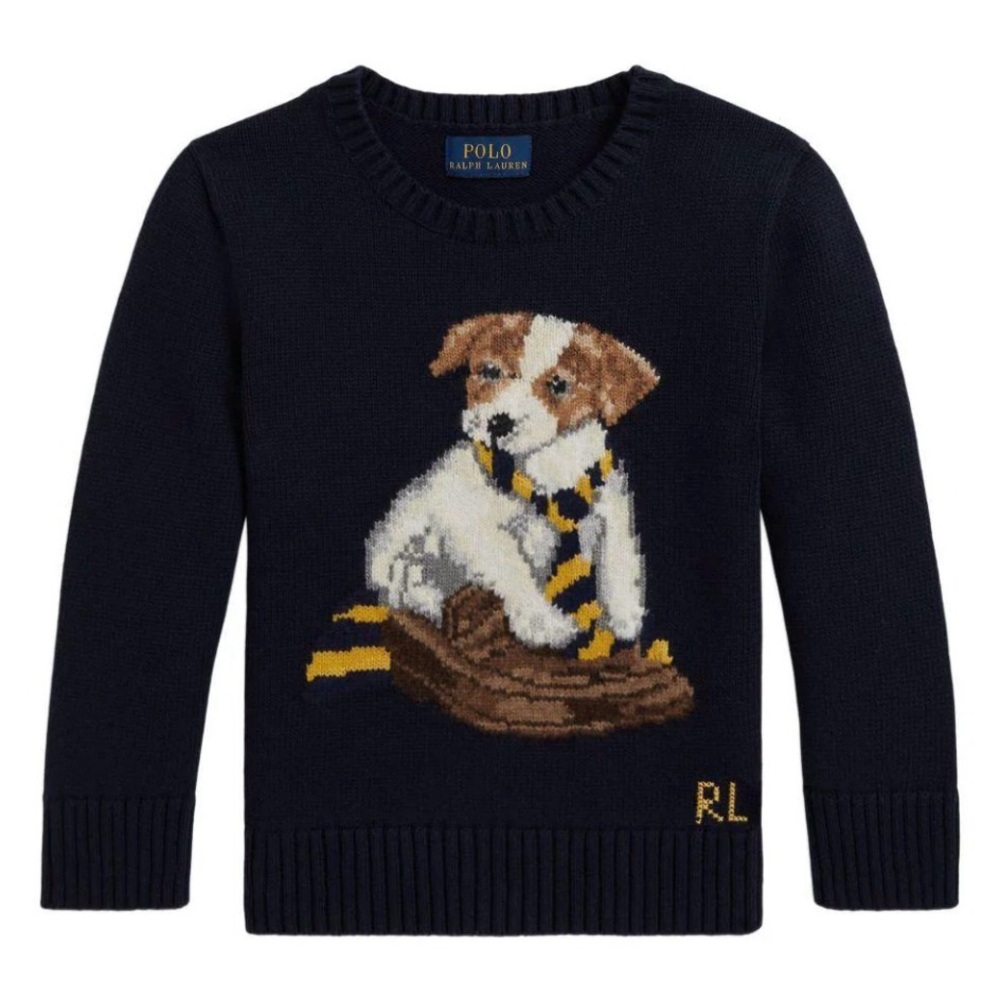 Pre-owned Polo Ralph Lauren Kids' Blue Dog-Print Sweater Boys XL (18-20) - Picture 2 of 6